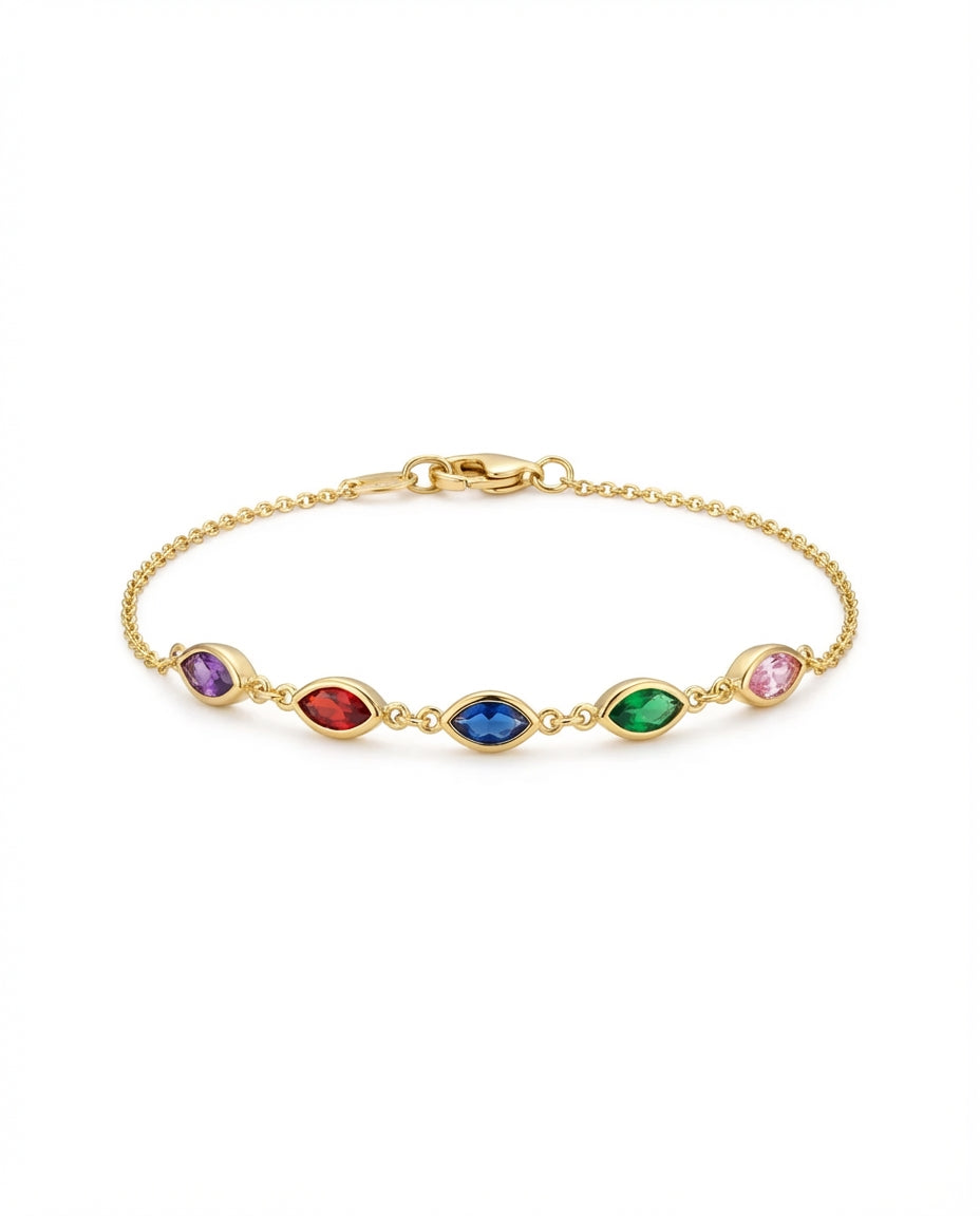 Vibrant Rainbow Marquise Crystal Gold Bracelet