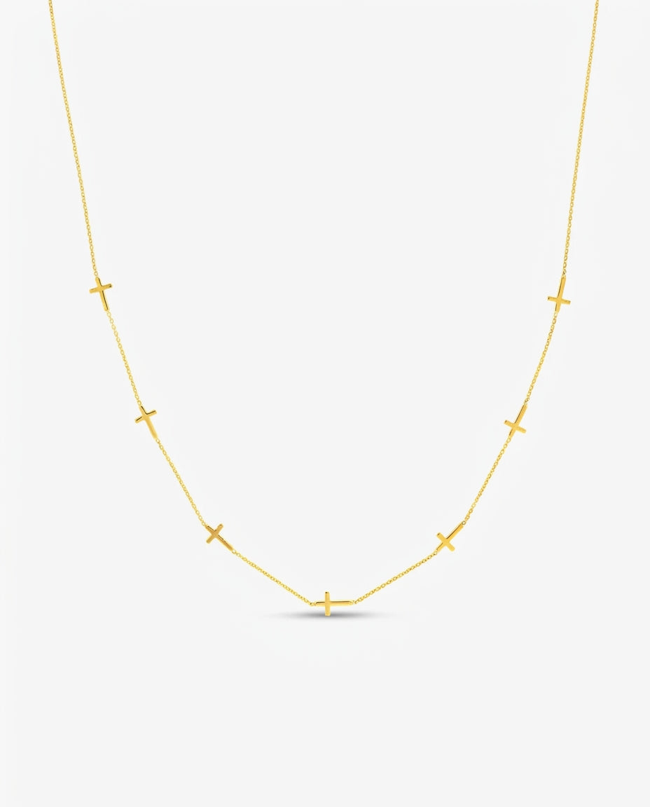 Dainty Gold Cross Station Necklace | Minimalist Faith Jewelry