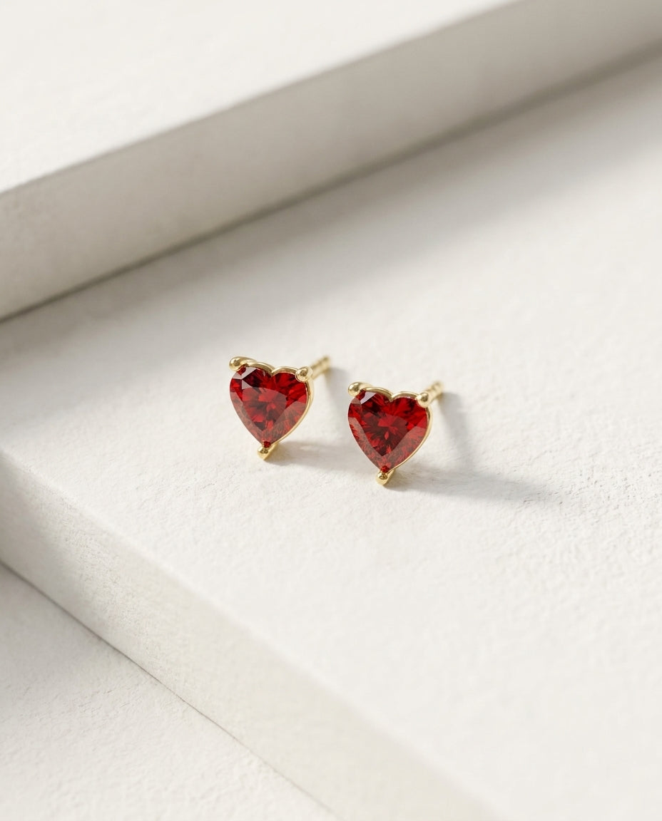 Birthstone Heart Gold Stud Earrings - Birthstone Jewelry