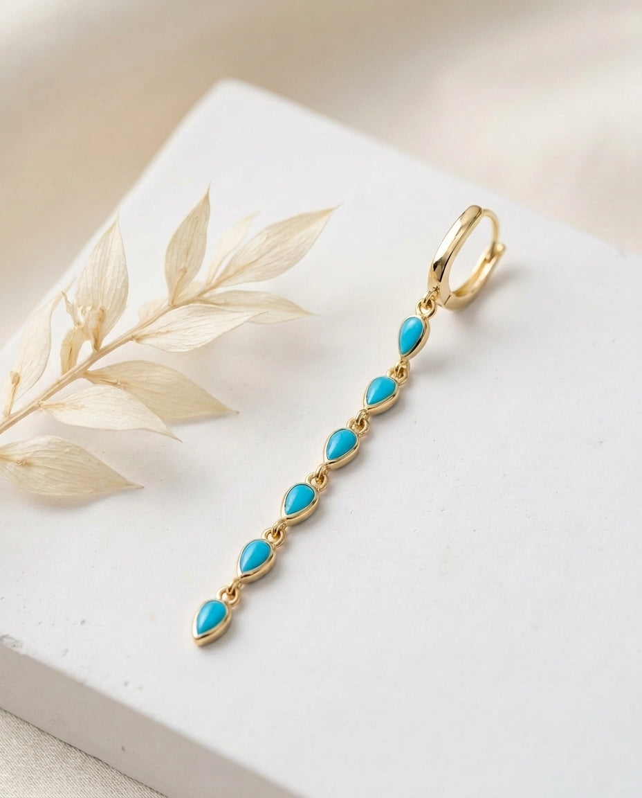 Turquoise Teardrop Cascade Gold Dangle Earring