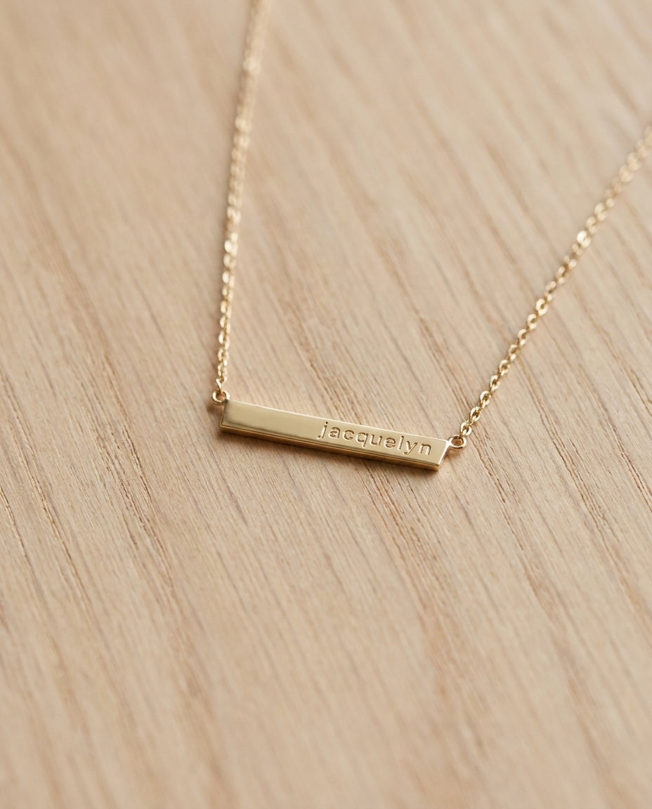 Personalized Engraved Gold Bar Name Necklace