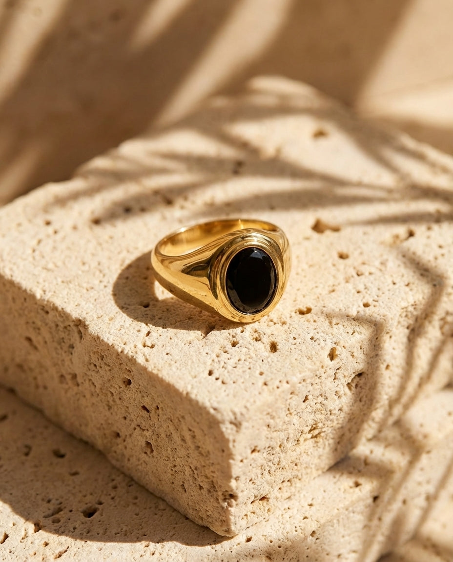 Classic Gold Signet Ring with Black Onyx