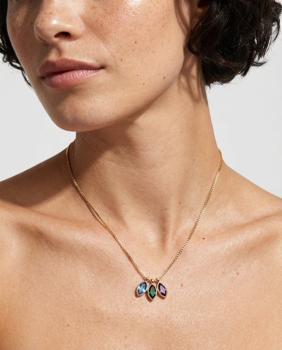 Personalized Gold Family Birthstone Leaf Necklace