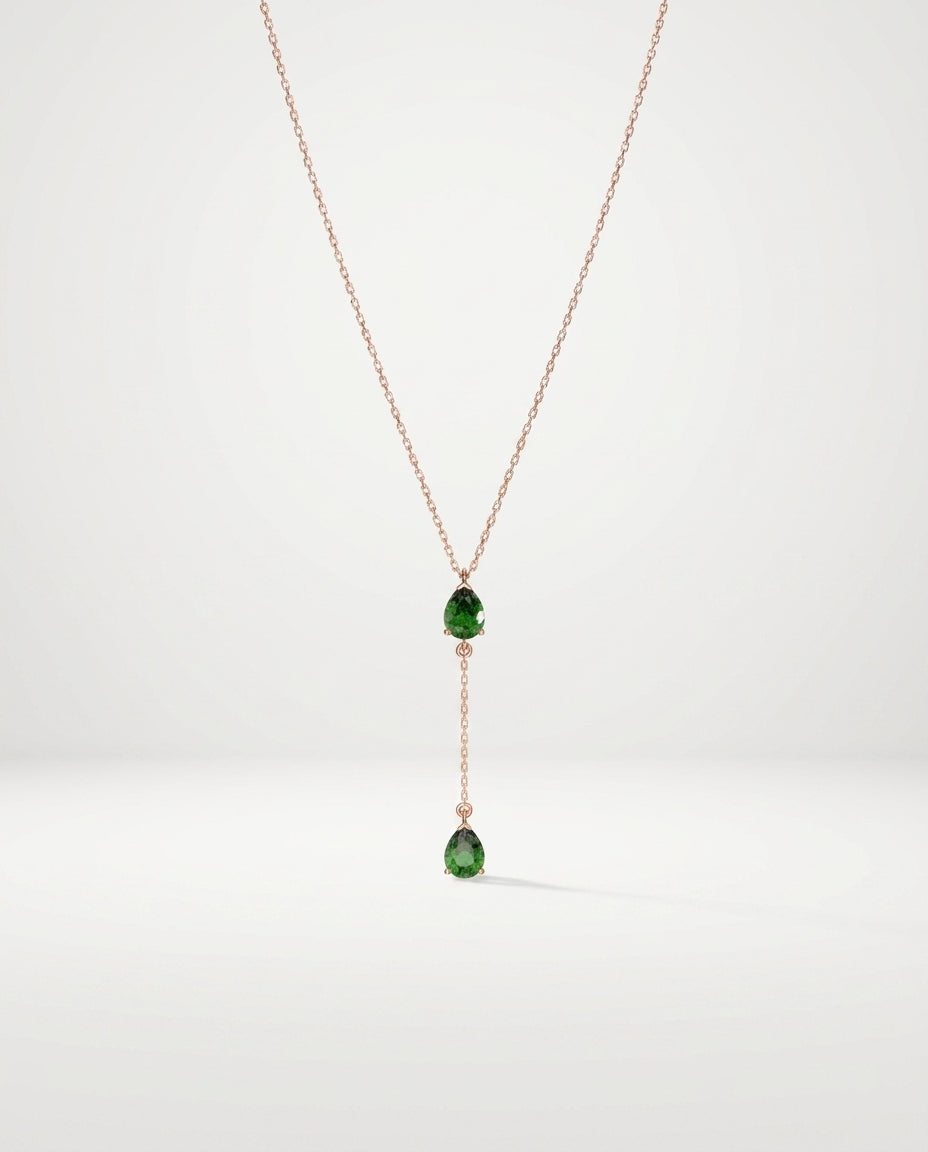 Emerald Green Teardrop Lariat Necklace | Dainty Gold Y-Necklace