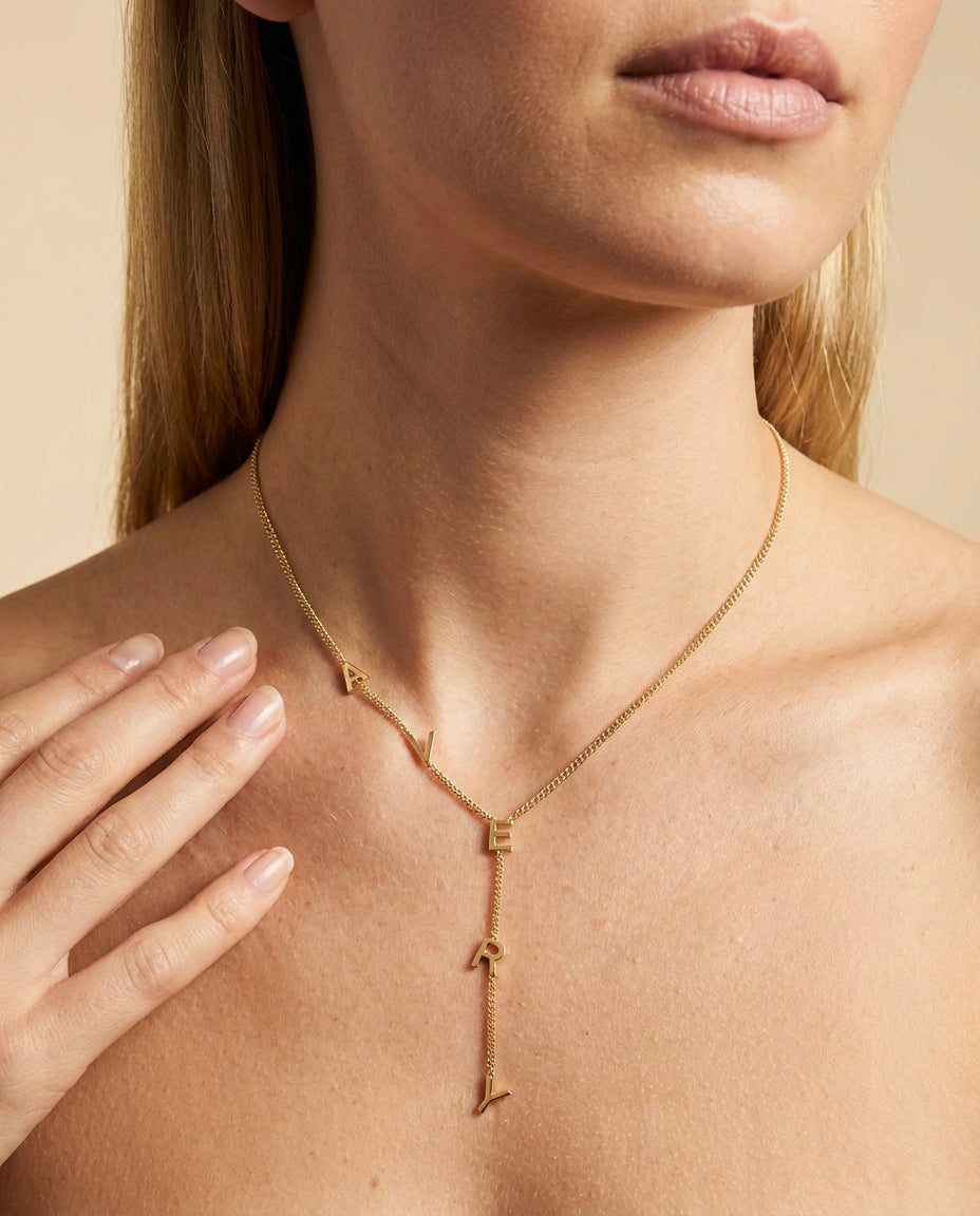 Personalized Gold Name Lariat Necklace - Dainty Letter Jewelry