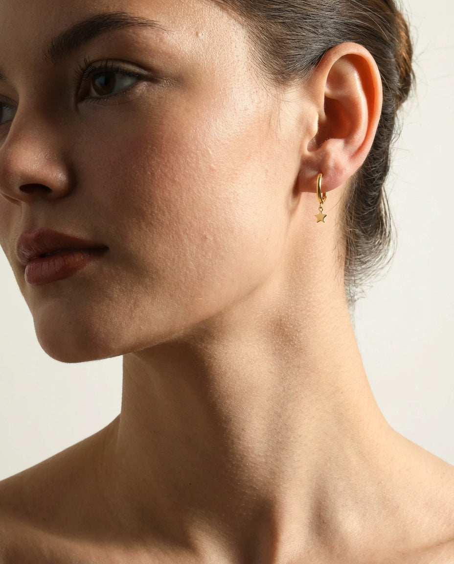 Dainty Star Charm Rose Gold Huggie Hoop Earring