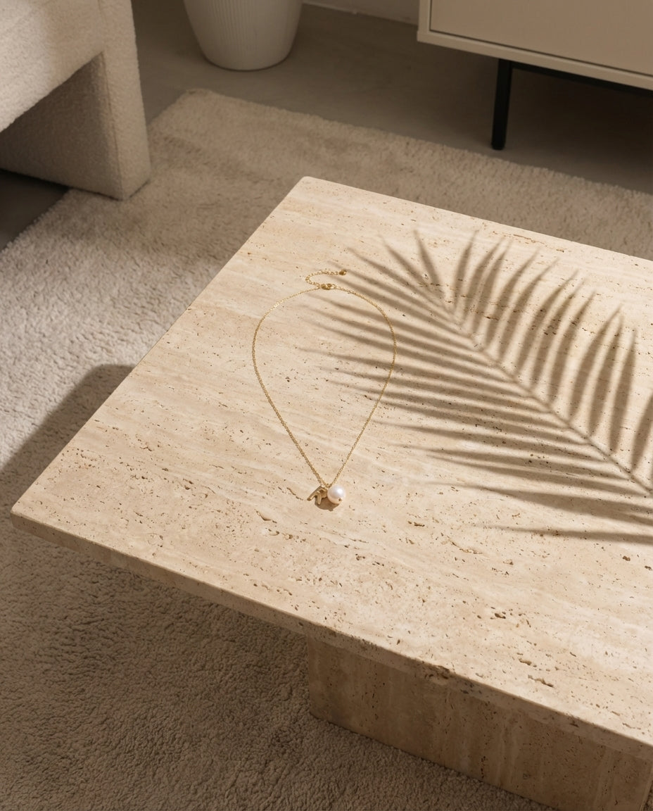 Gold Initial Pearl Necklace - Personalized Letter Charm Jewelry