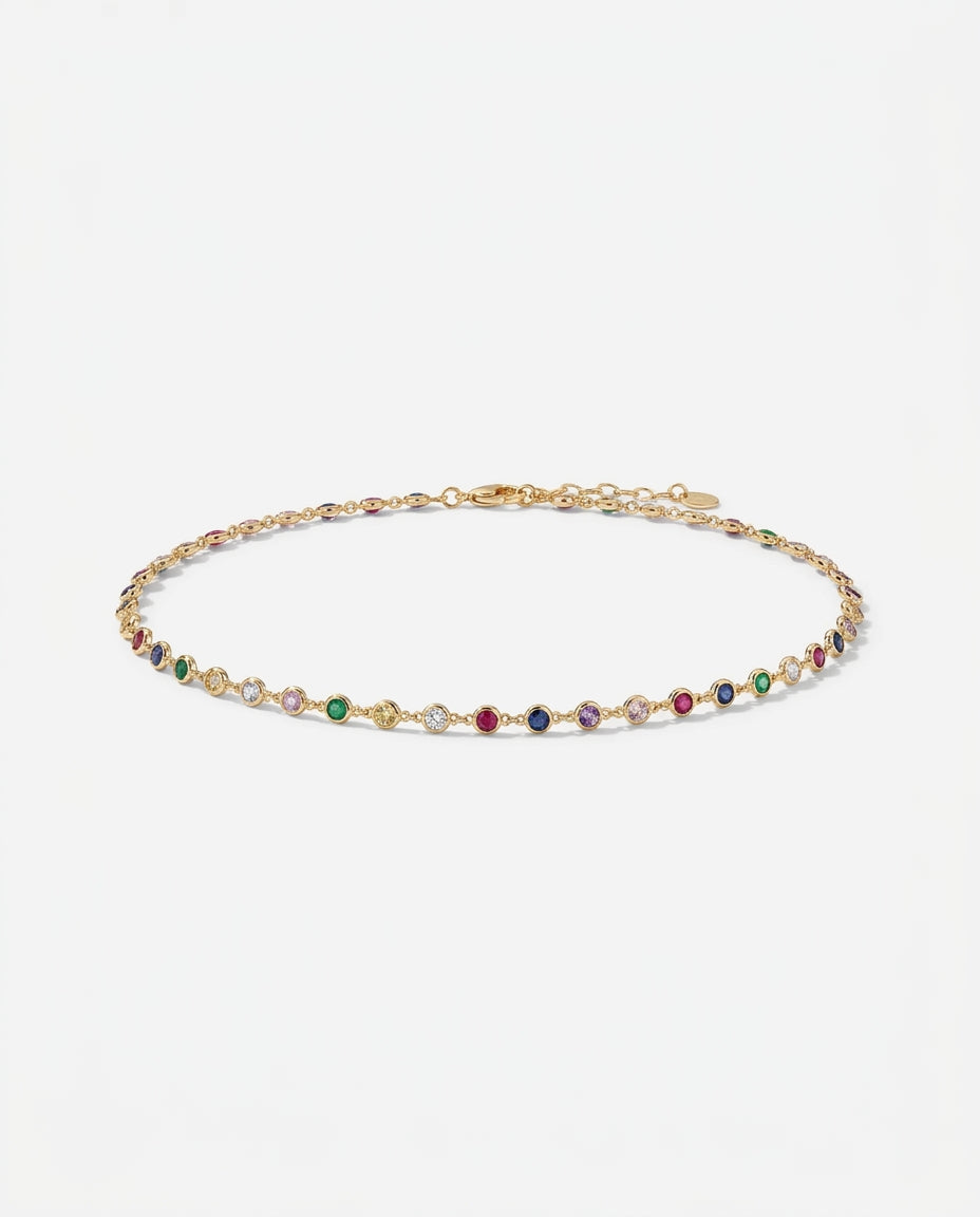 Vibrant Rainbow Gemstone Bezel Set Station Necklace