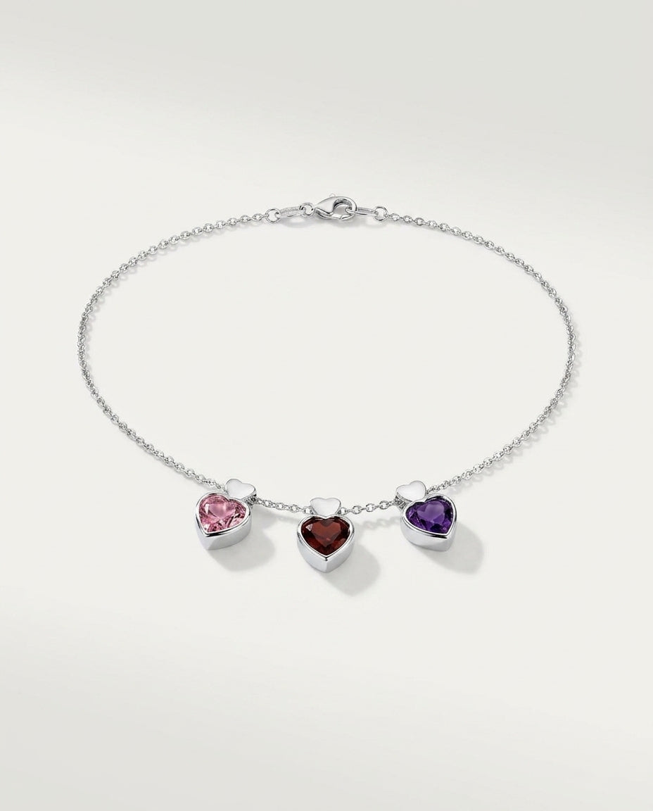 Personalized Triple Heart Birthstone Necklace in Gold