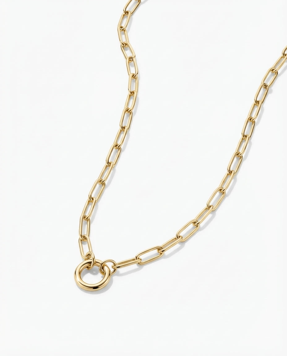 Eternity Circle Gold Paperclip Chain Necklace