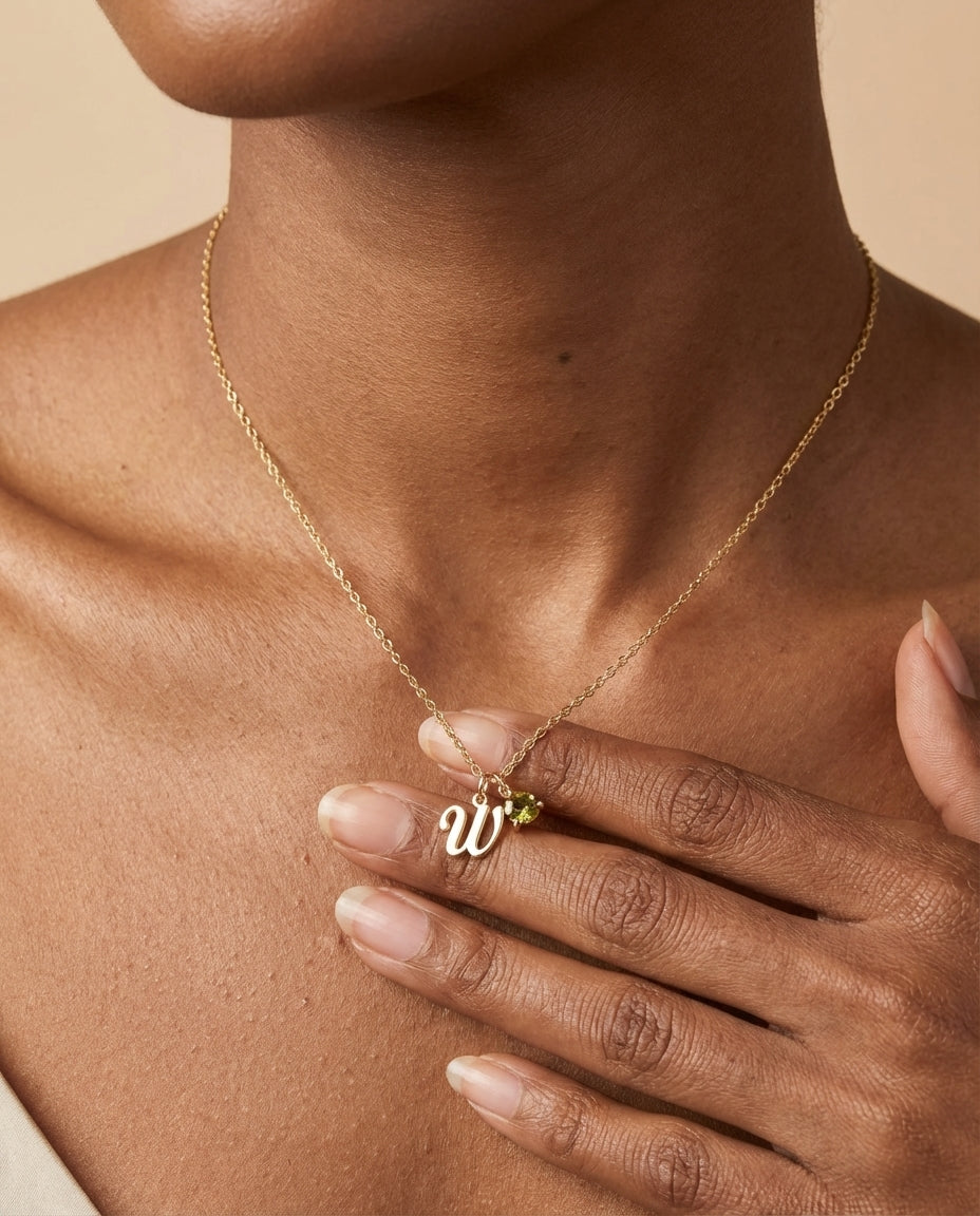 Personalized Initial & Birthstone Necklace in Gold