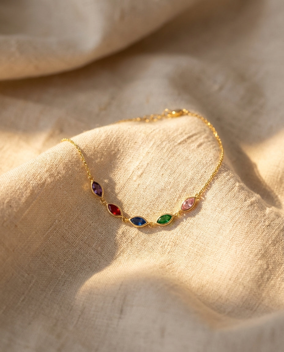 Vibrant Rainbow Marquise Crystal Gold Bracelet