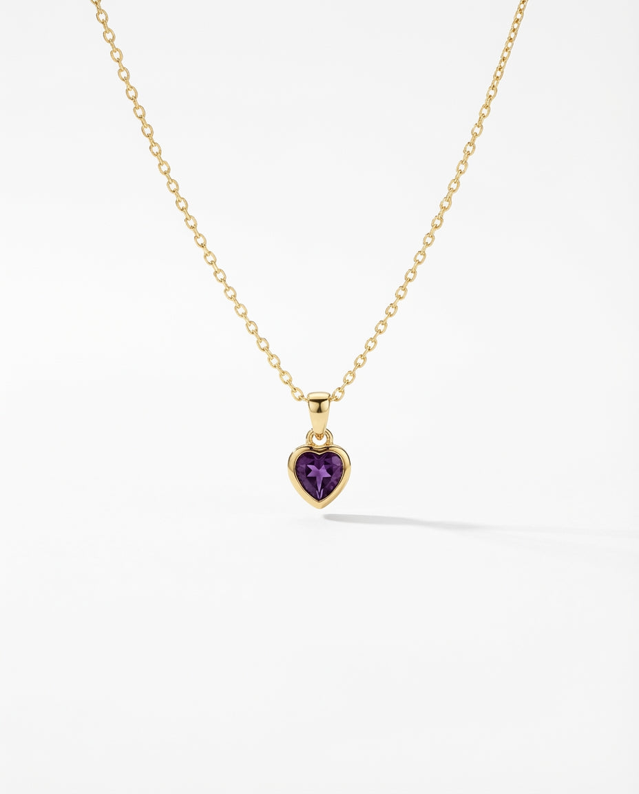 Gold Amethyst Heart Pendant Necklace | Dainty Gemstone Jewelry