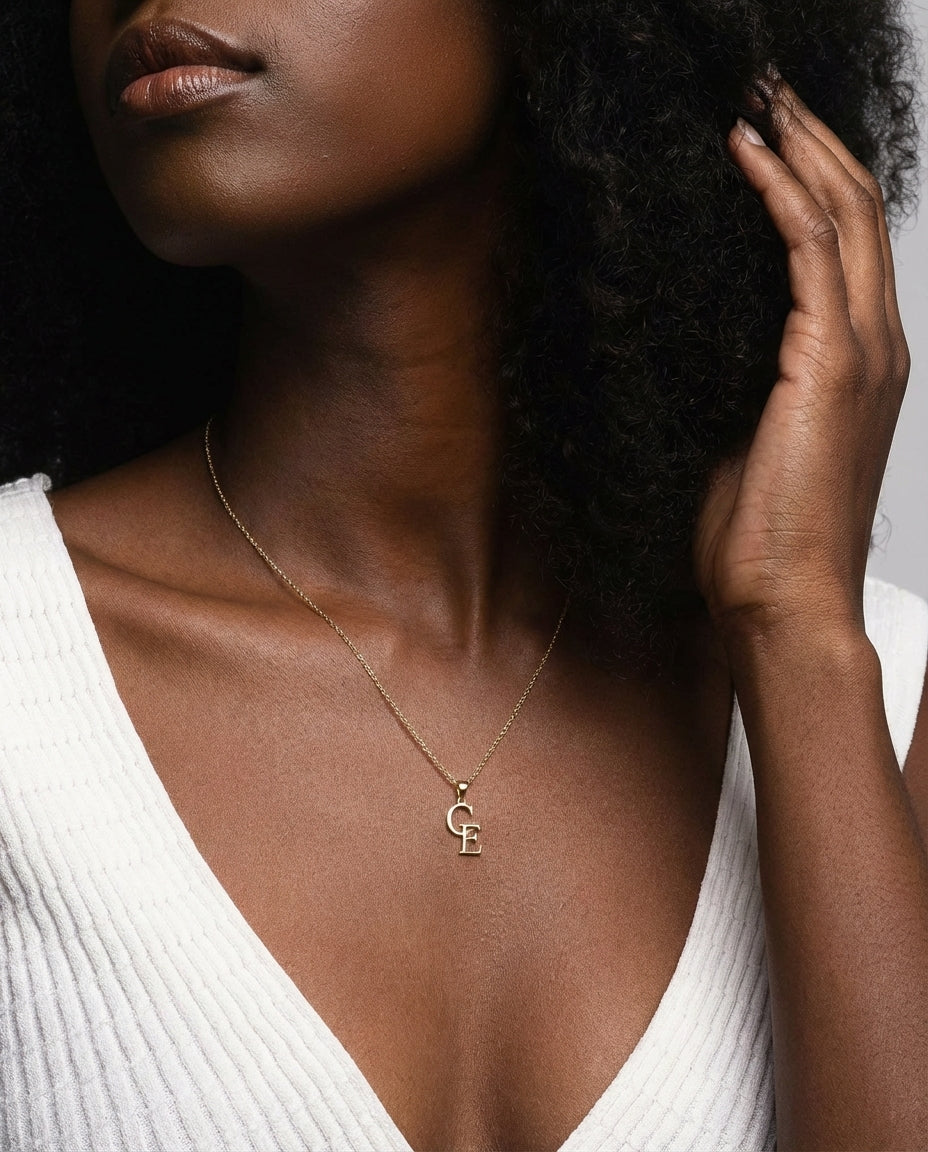 Personalized Two Initial Gold Necklace - Custom Letter Pendant Gift