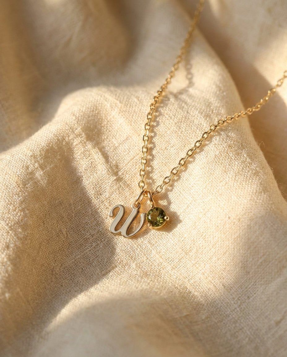 Personalized Initial & Birthstone Necklace in Gold