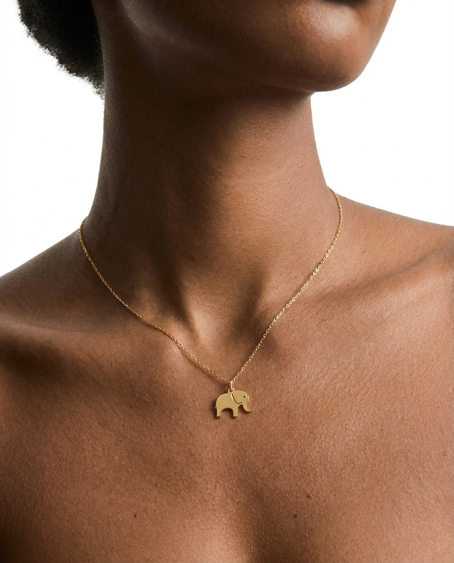 Personalized Initial Elephant Necklace in Gold - Dainty Charm Gift