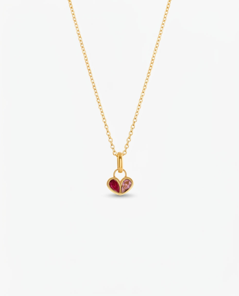 Duo Heart Gemstone Necklace in Gold - Birthstone Necklace