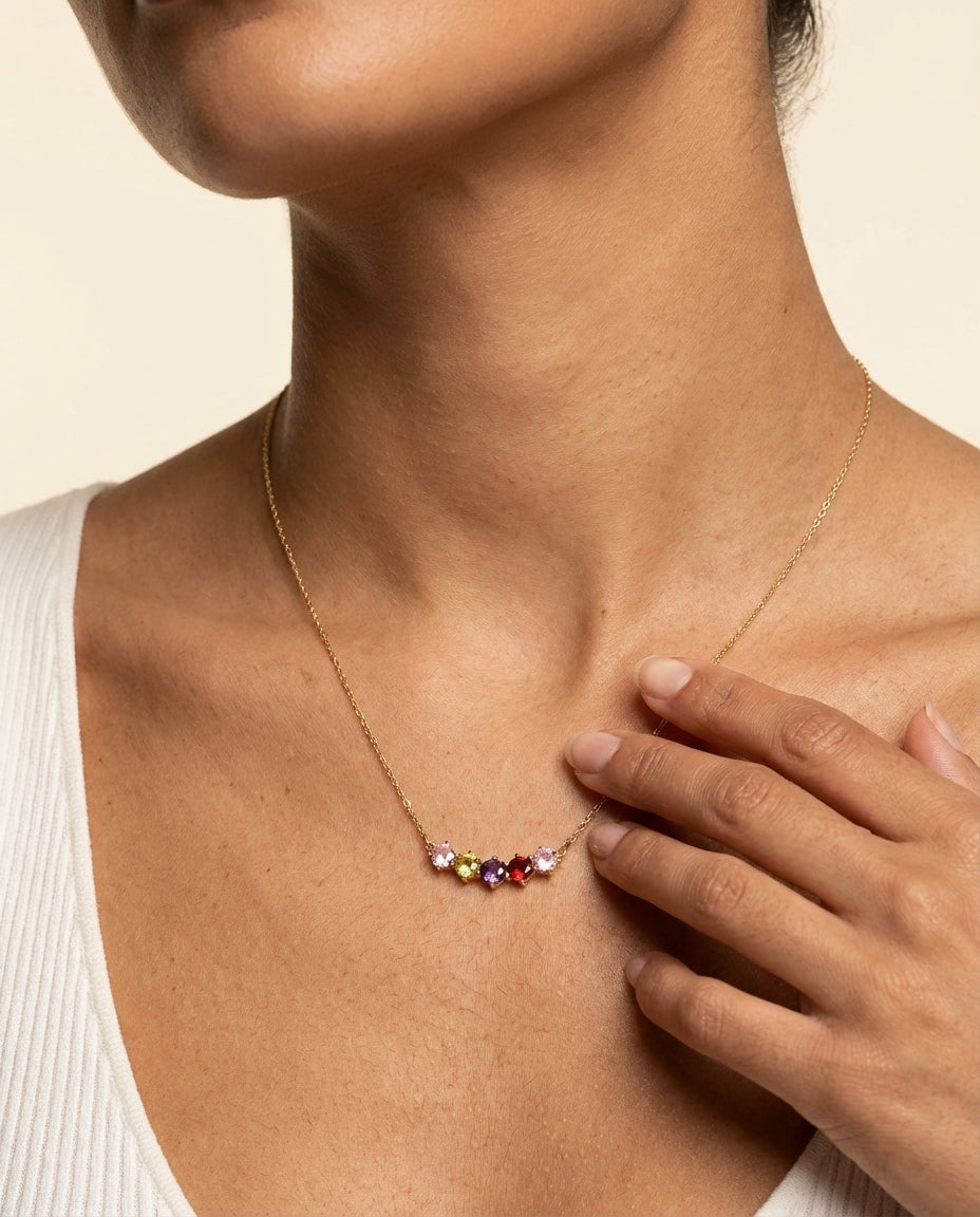 Personalized Gold Family Birthstone Bar Necklace