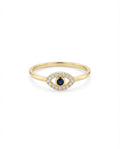 Dainty Gold Evil Eye Ring with Diamond & Sapphire