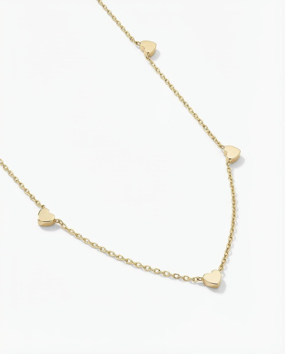 Dainty Gold Heart Station Necklace | Minimalist Charm Jewelry
