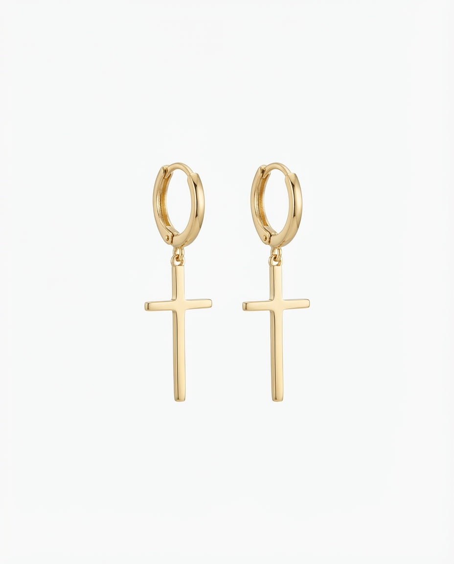 Gold Cross Dangle Hoop Earrings | Minimalist Faith Jewelry