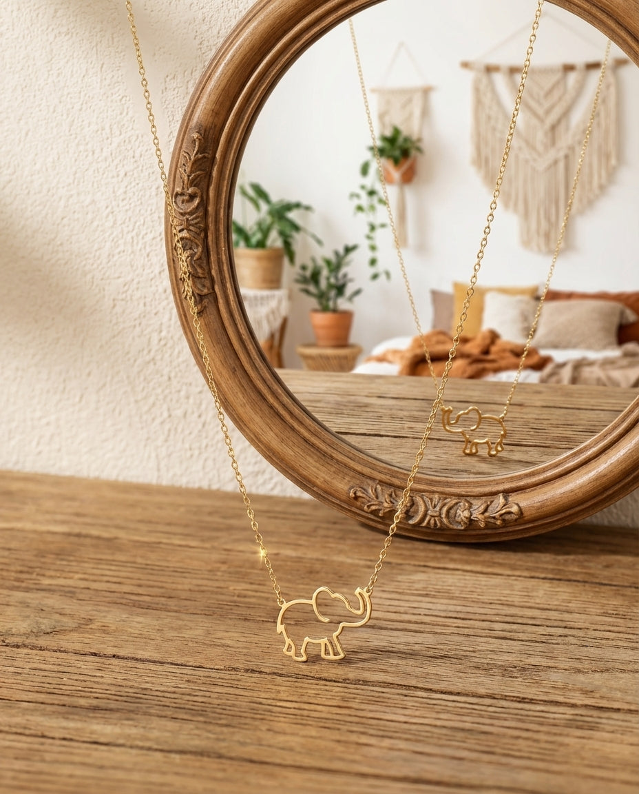 Minimalist Gold Elephant Necklace | Dainty Animal Charm Jewelry