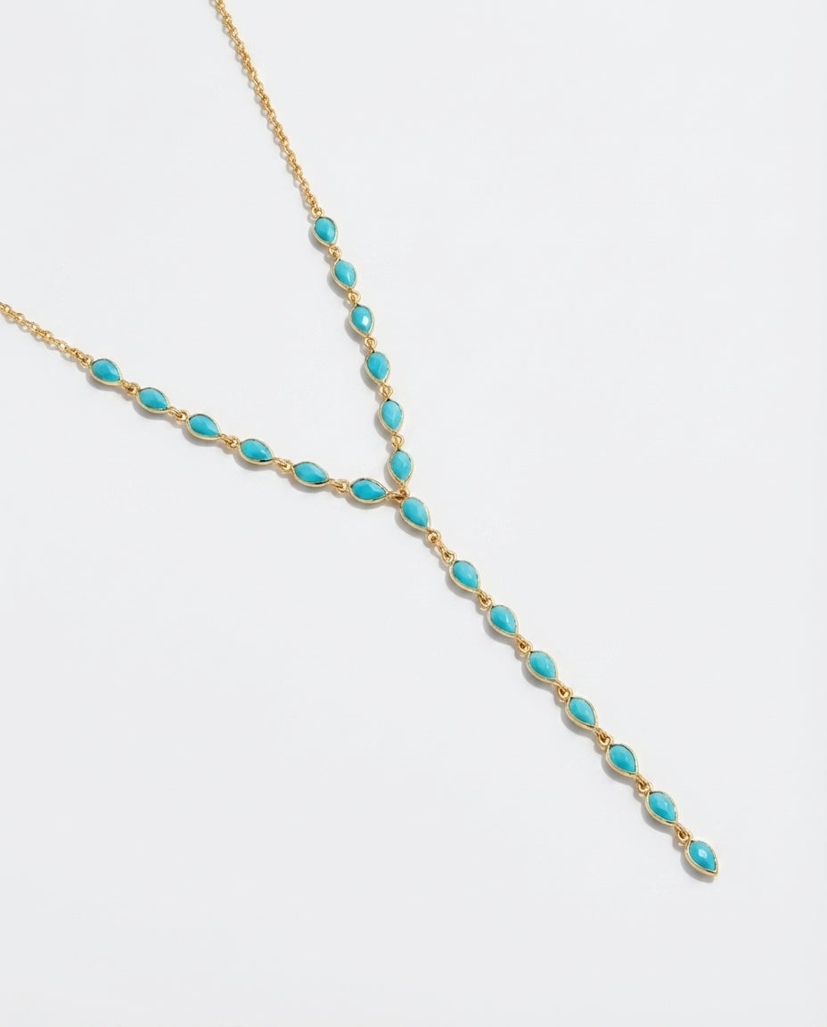 Dainty Turquoise & Gold Lariat Y-Necklace