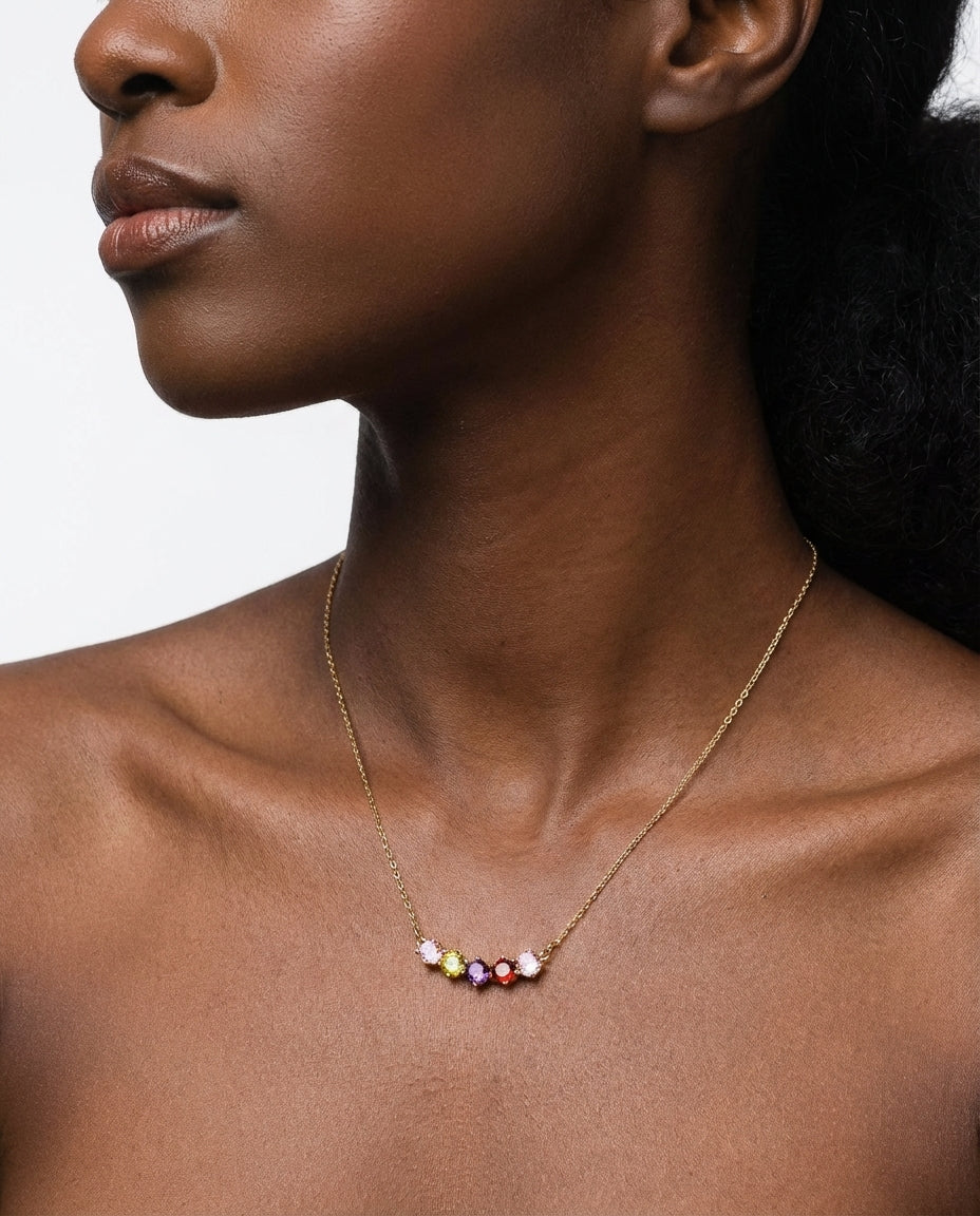 Personalized Gold Family Birthstone Bar Necklace