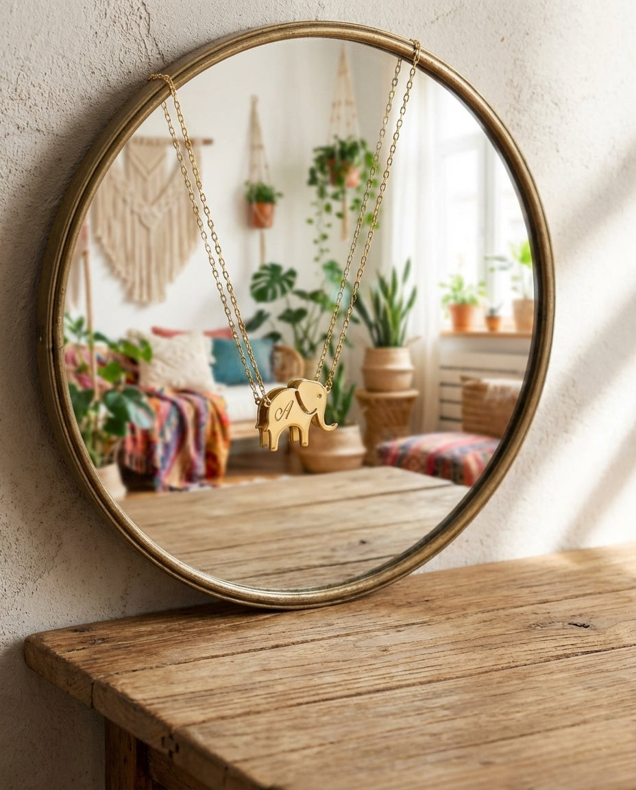 Personalized Gold Elephant Initial Necklace | Dainty Good Luck Charm