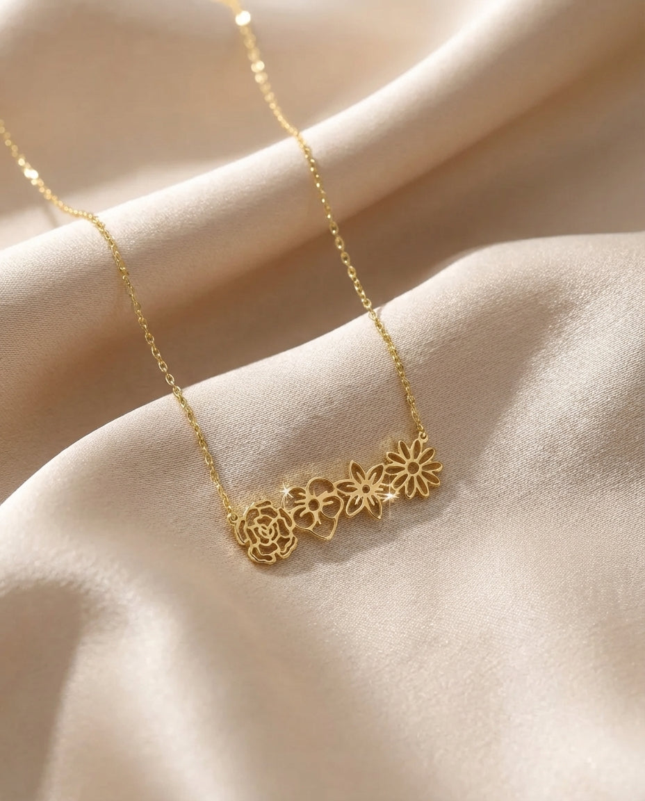 Dainty Gold Flower Bar Necklace | Minimalist Floral Jewelry