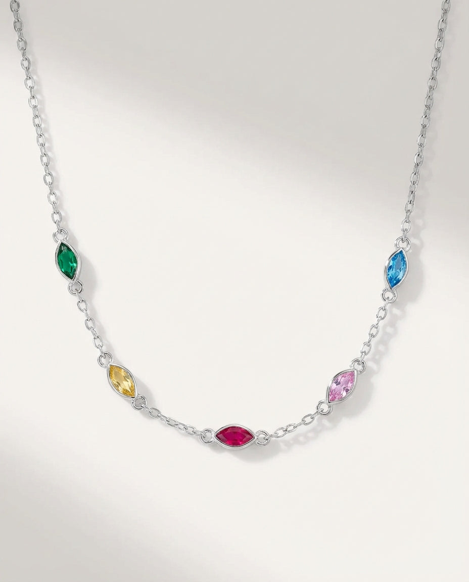 Dainty Rainbow Marquise Gemstone Station Necklace in Gold