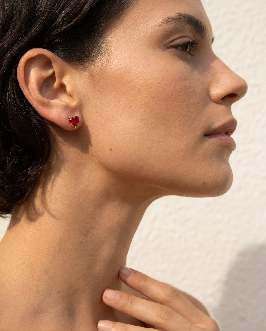 Birthstone Heart Gold Stud Earrings - Birthstone Jewelry