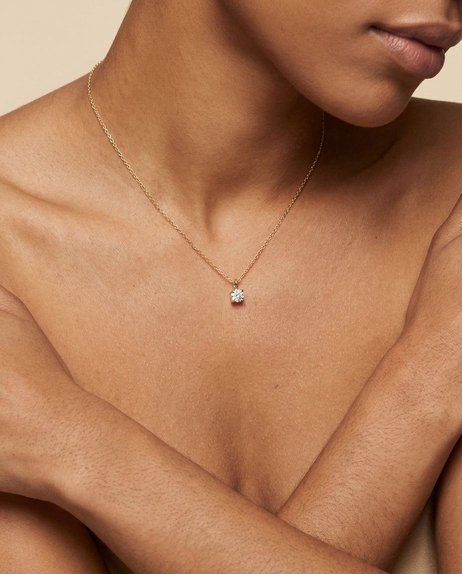 Elegant Gold Solitaire Diamond Pendant Necklace