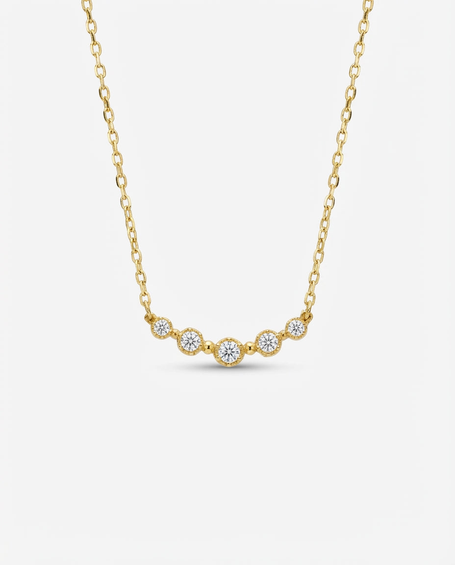 Elegant Curved Diamond Bar Necklace in 14k Gold Plated