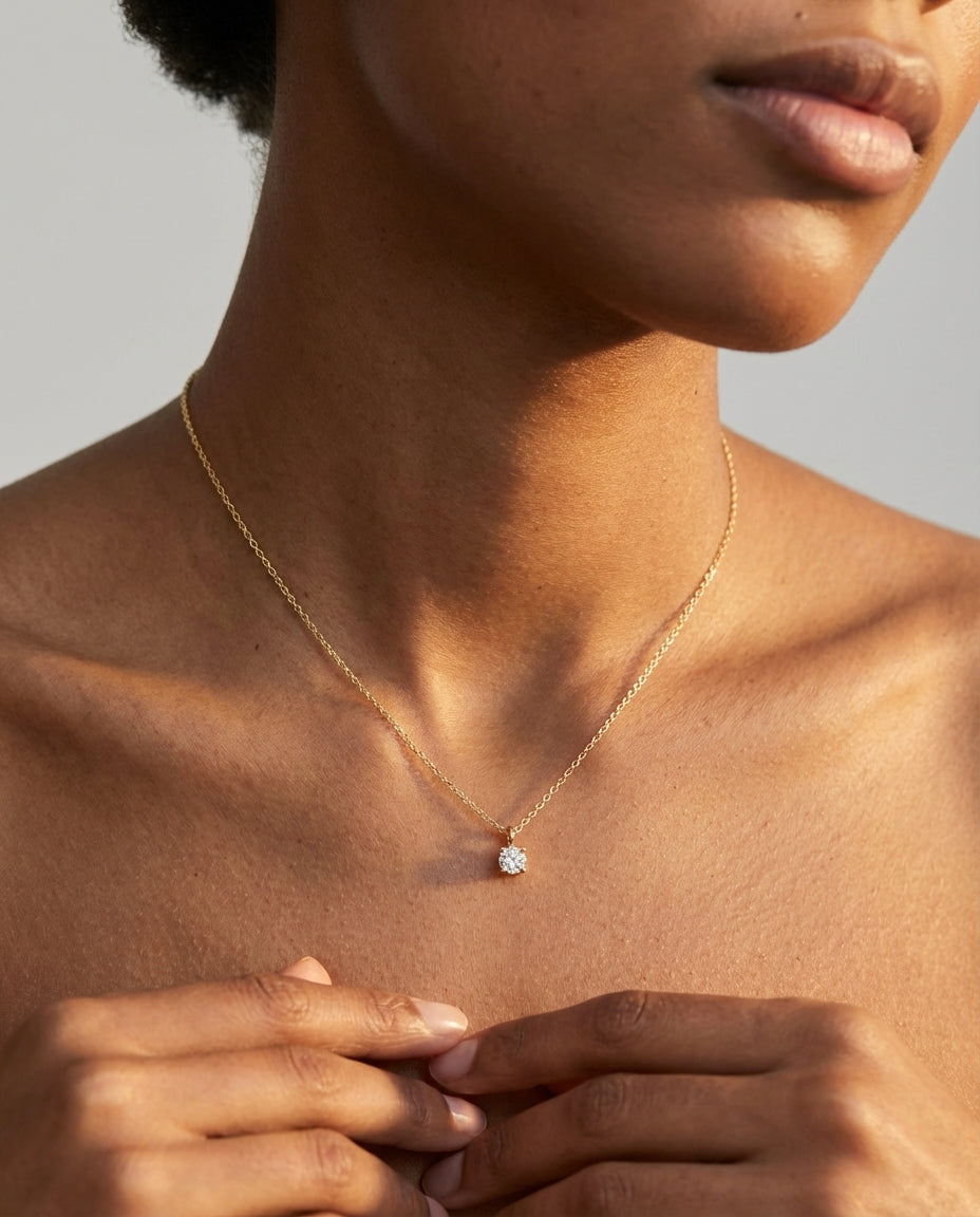 Elegant Gold Solitaire Diamond Pendant Necklace