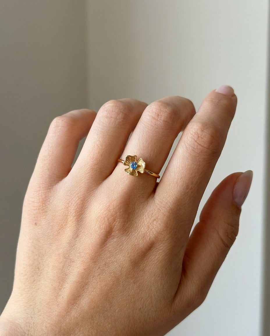 Artisan Gold Pansy Ring with Birthstone Ring