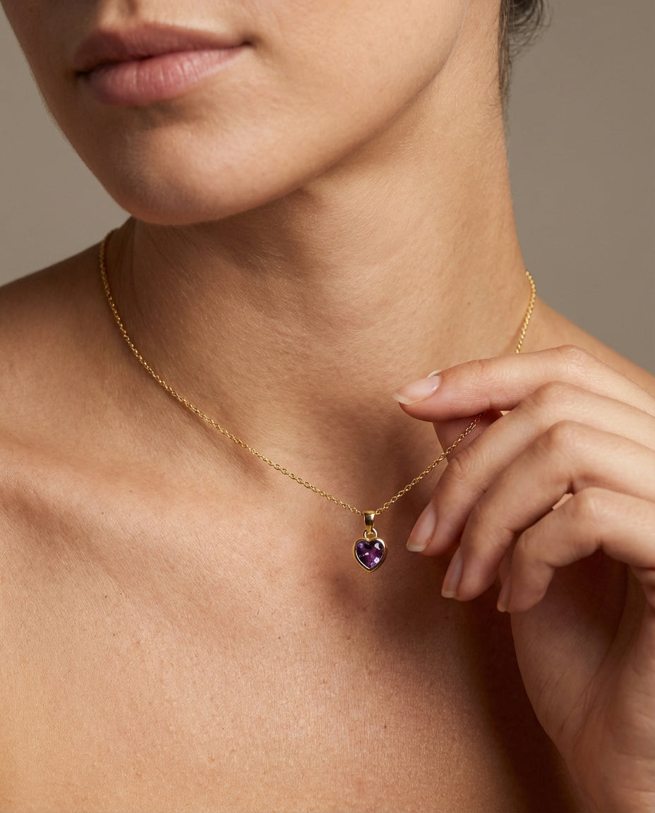 Gold Amethyst Heart Pendant Necklace | Dainty Gemstone Jewelry