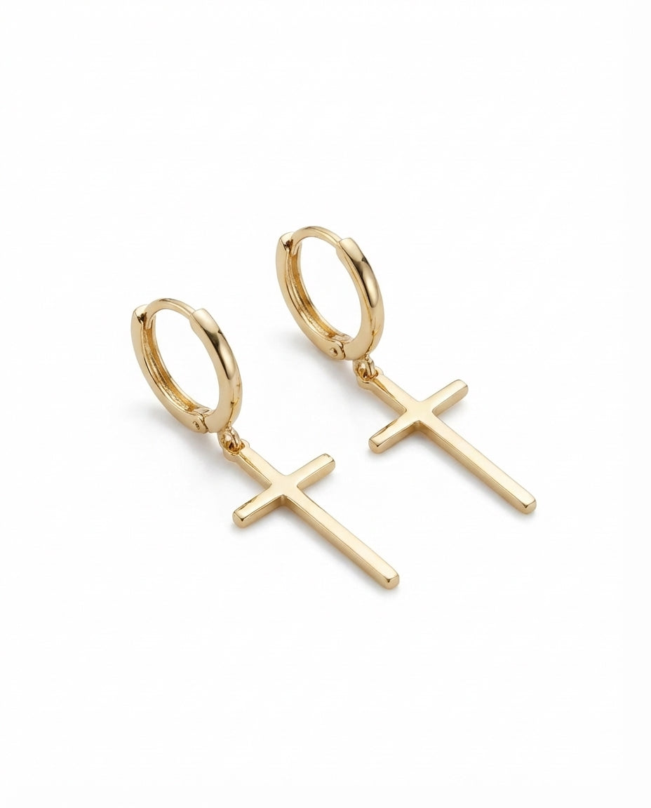 Gold Cross Dangle Hoop Earrings | Minimalist Faith Jewelry