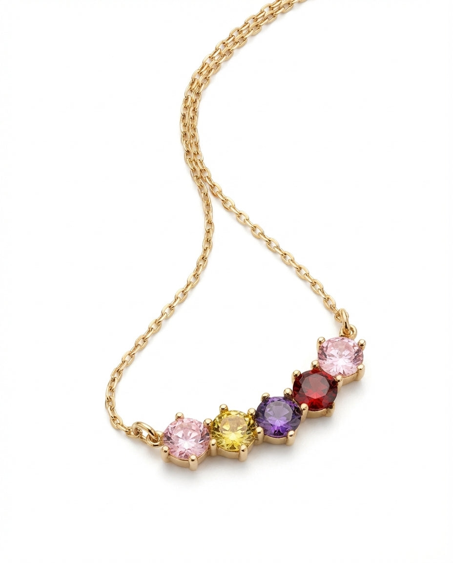 Personalized Gold Family Birthstone Bar Necklace