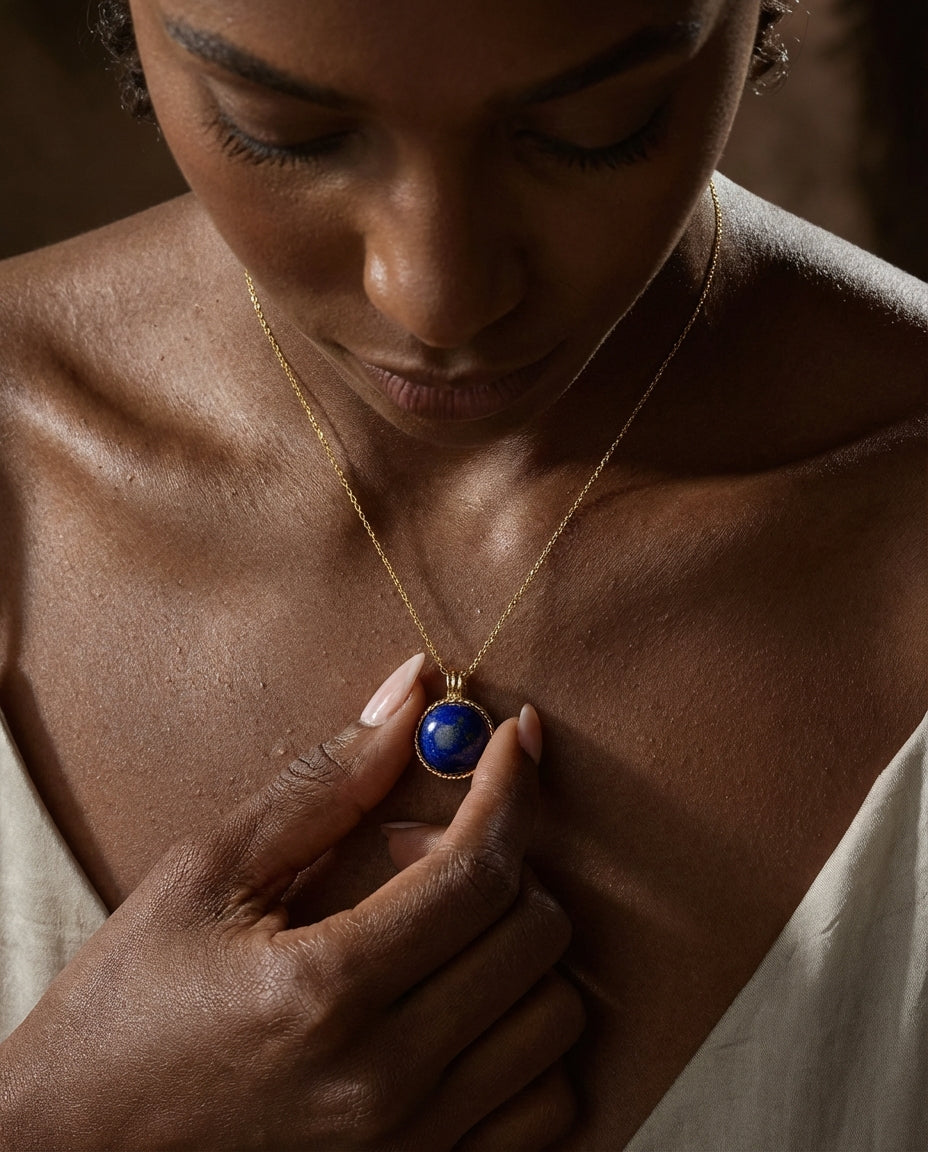 Vintage Lapis Lazuli Gold Pendant Necklace
