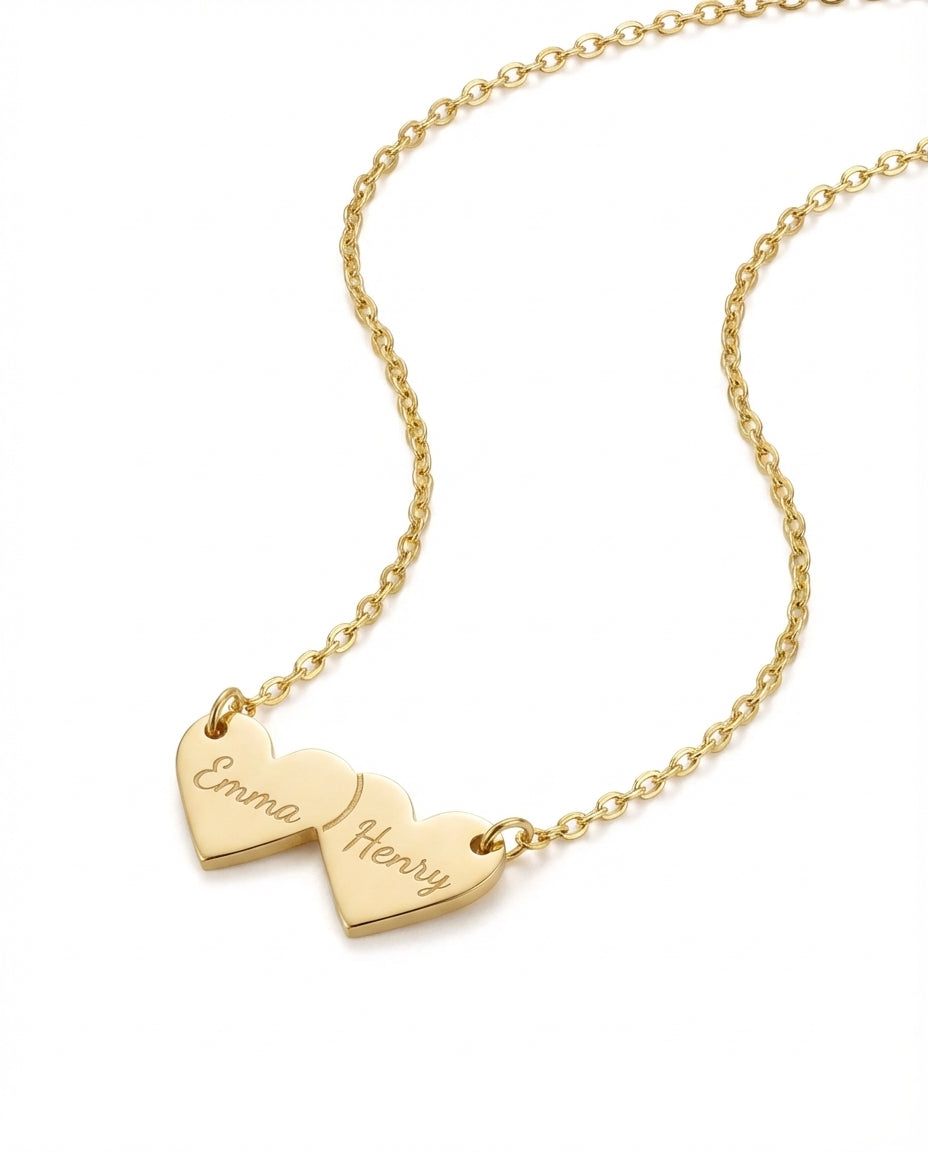Personalized Double Heart Name Necklace - Custom Gold Jewelry Gift