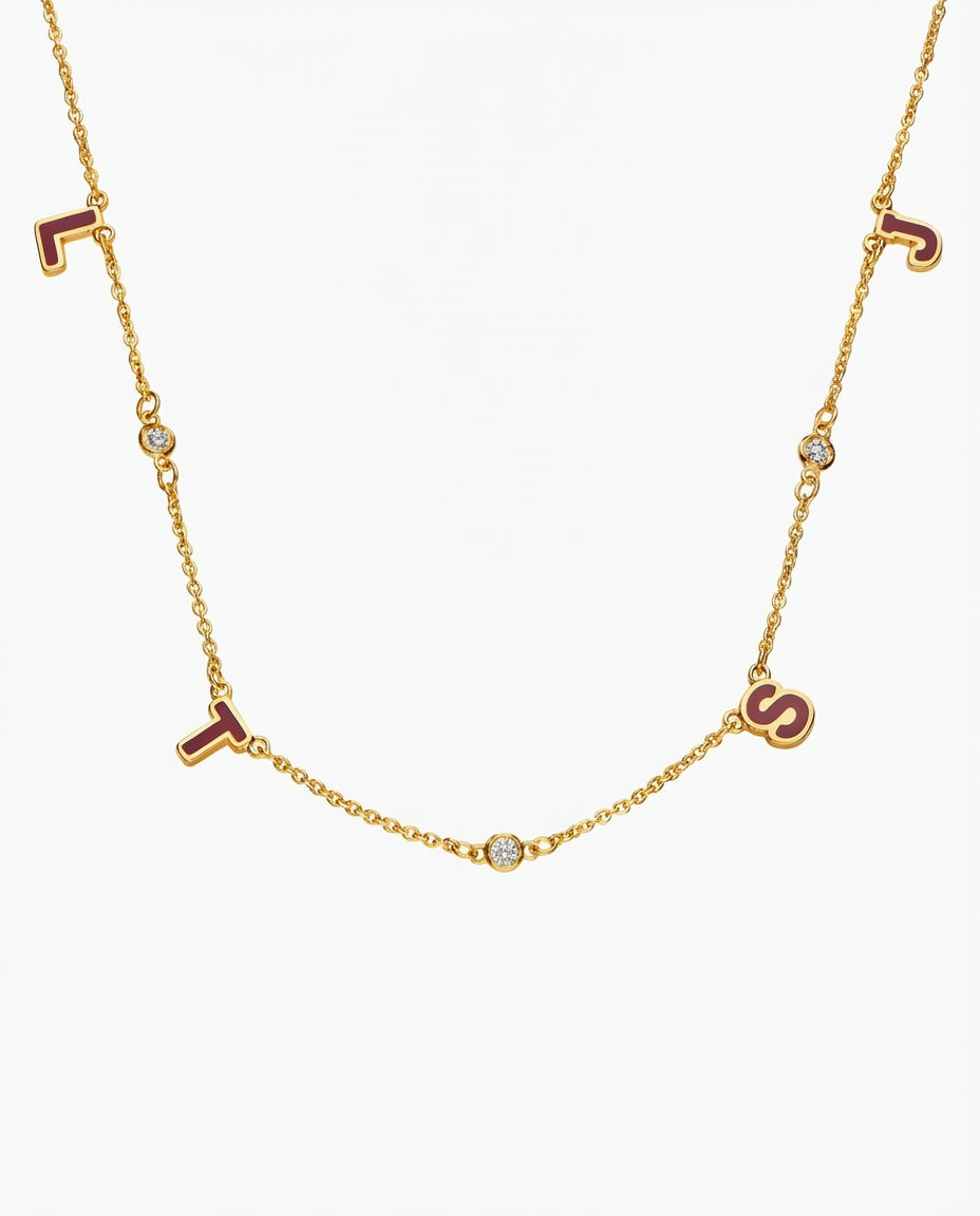 Custom Enamel Initial & Diamond Station Necklace - Gold