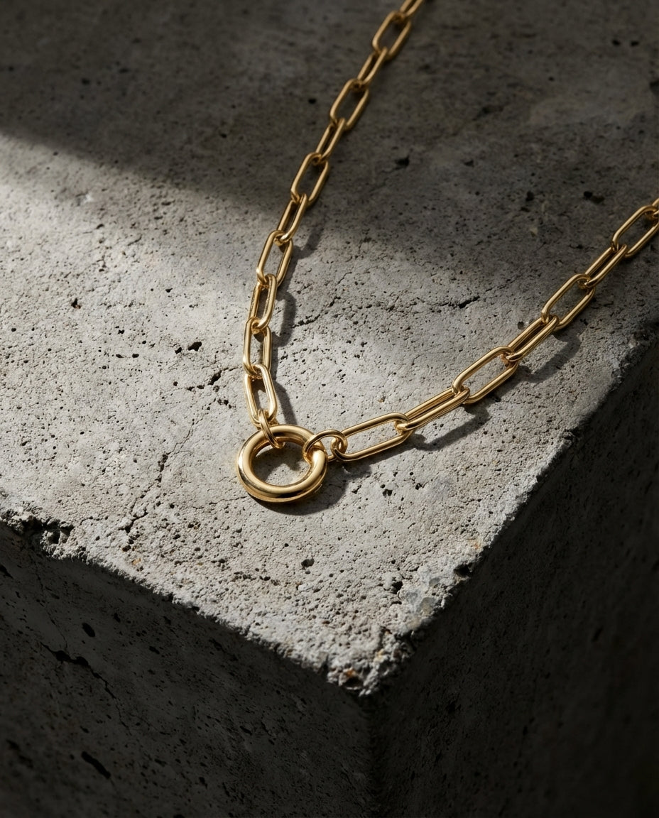 Eternity Circle Gold Paperclip Chain Necklace