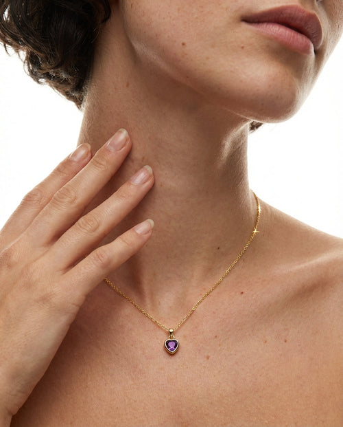 Gold Amethyst Heart Pendant Necklace | Dainty Gemstone Jewelry
