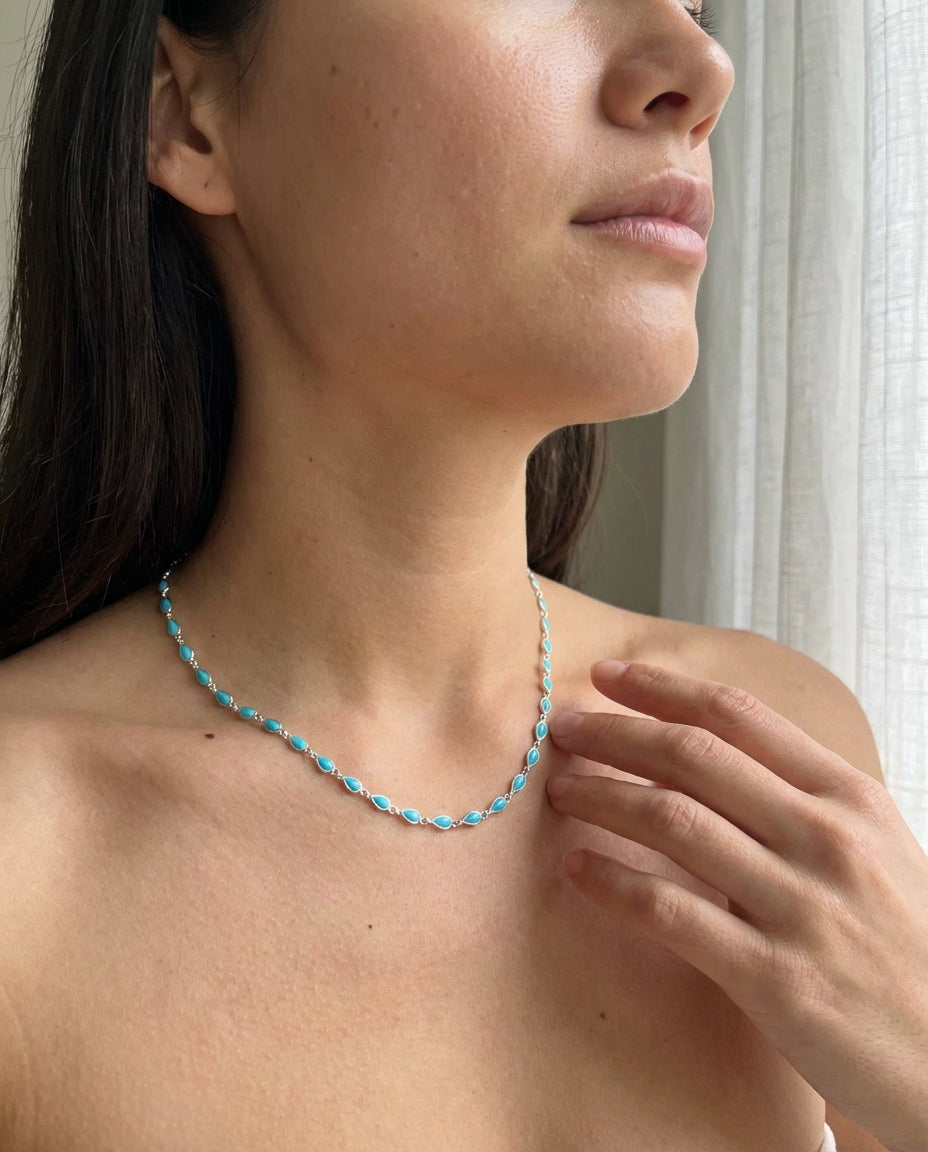 Dainty Turquoise & Gold Marquise Station Necklace