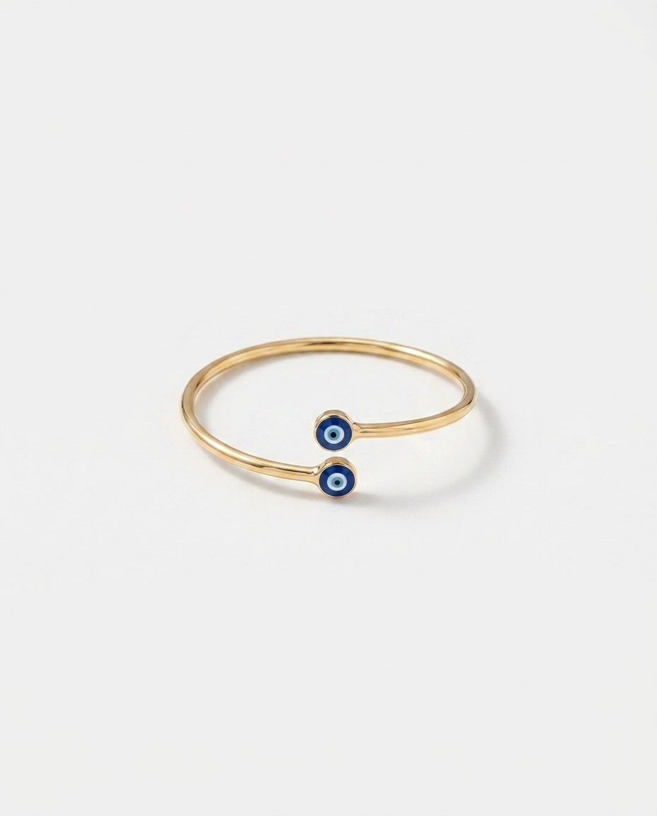 Gold Plated Double Evil Eye Cuff Bracelet for Women