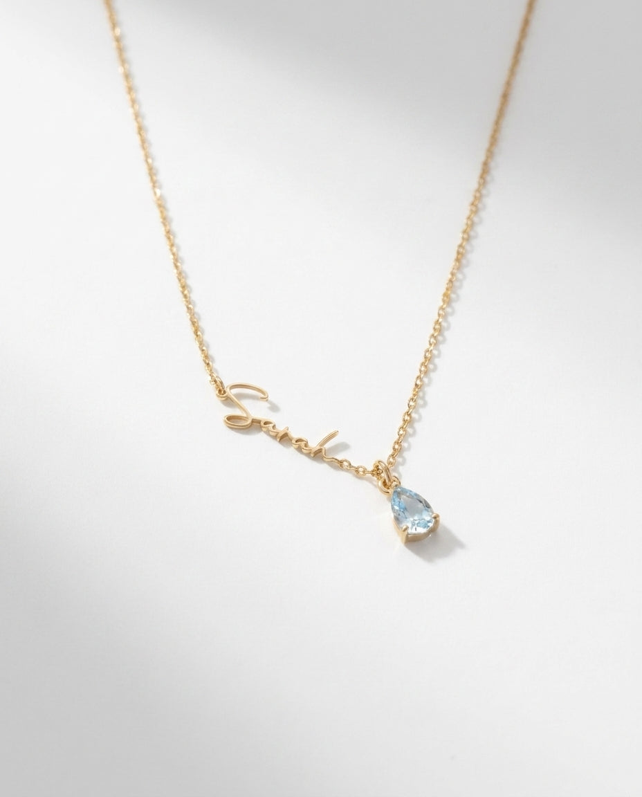 Personalized Gold Name Necklace with Birthstone Charm