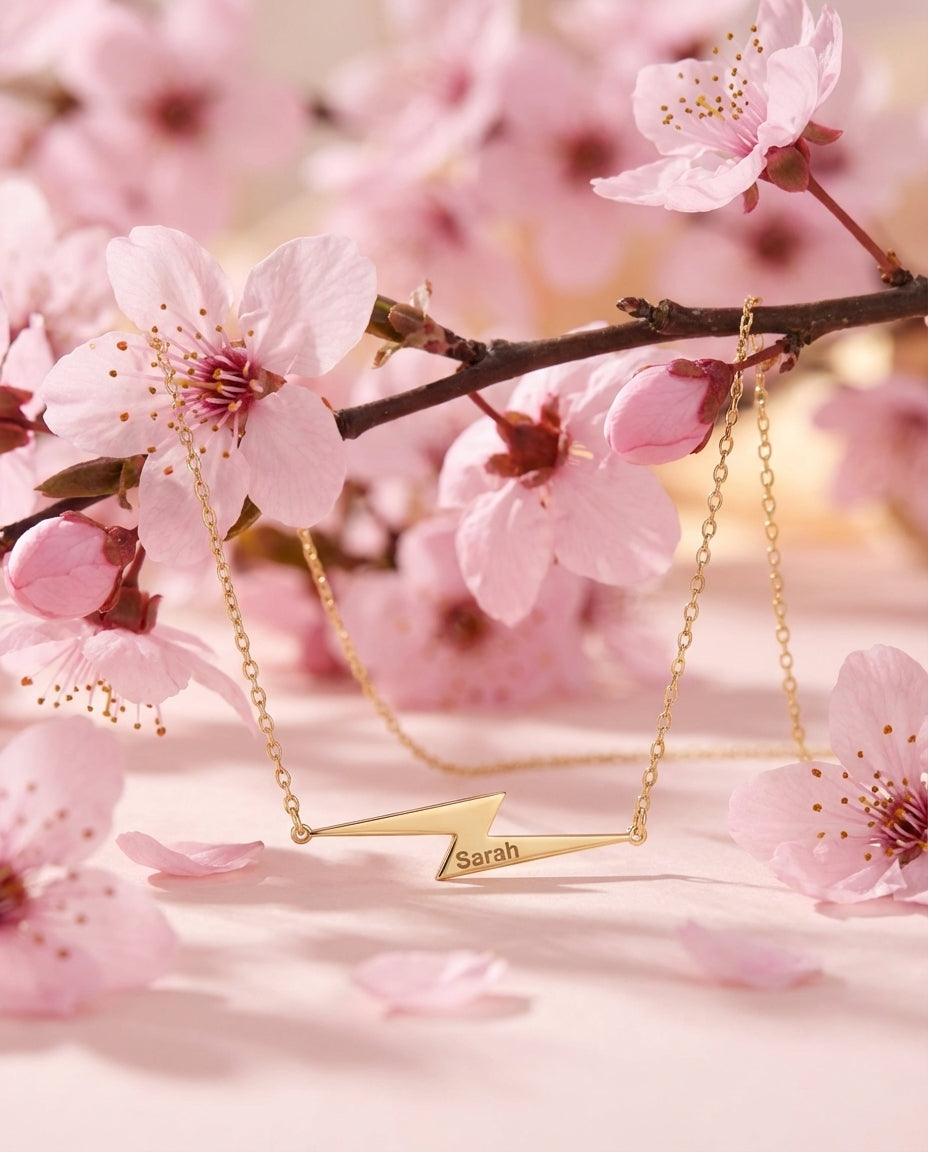 Personalized Lightning Bolt Name Necklace - Gold Finish