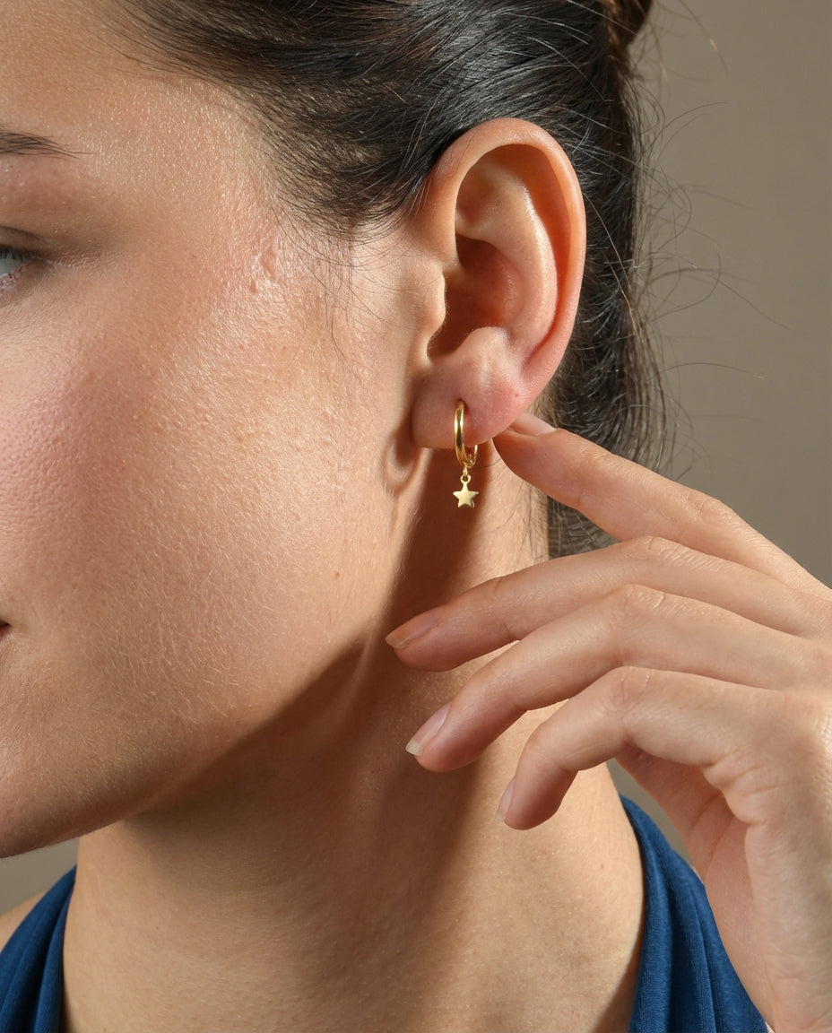 Dainty Star Charm Rose Gold Huggie Hoop Earring