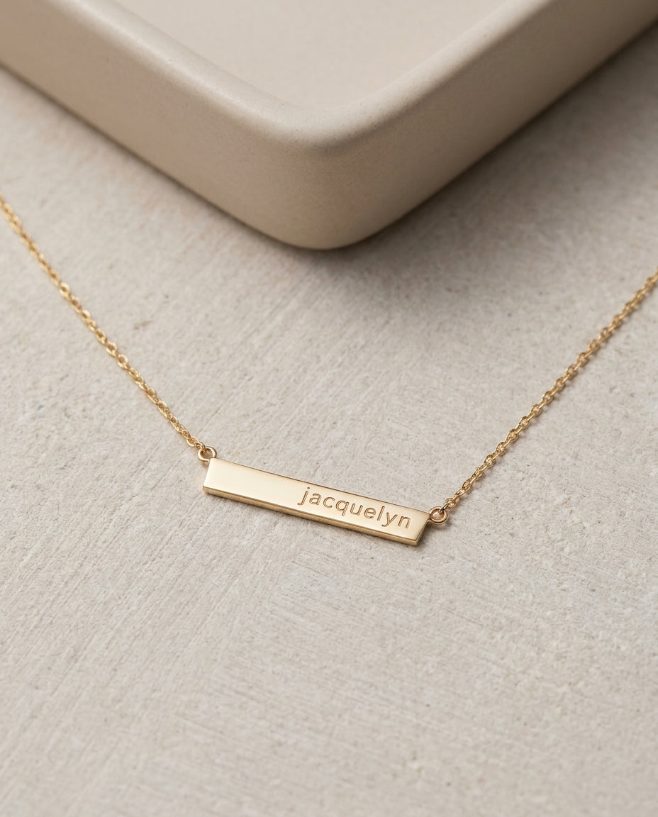 Personalized Engraved Gold Bar Name Necklace